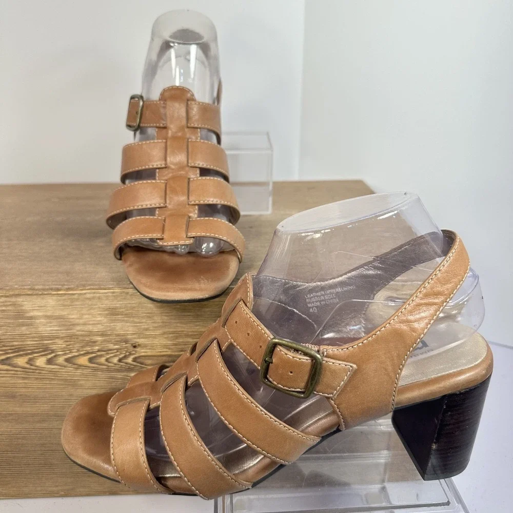 Umberto Raffini Strappy Heeled Sandals Womens SZ 9.5 10 Leather Boho Indie Chic
